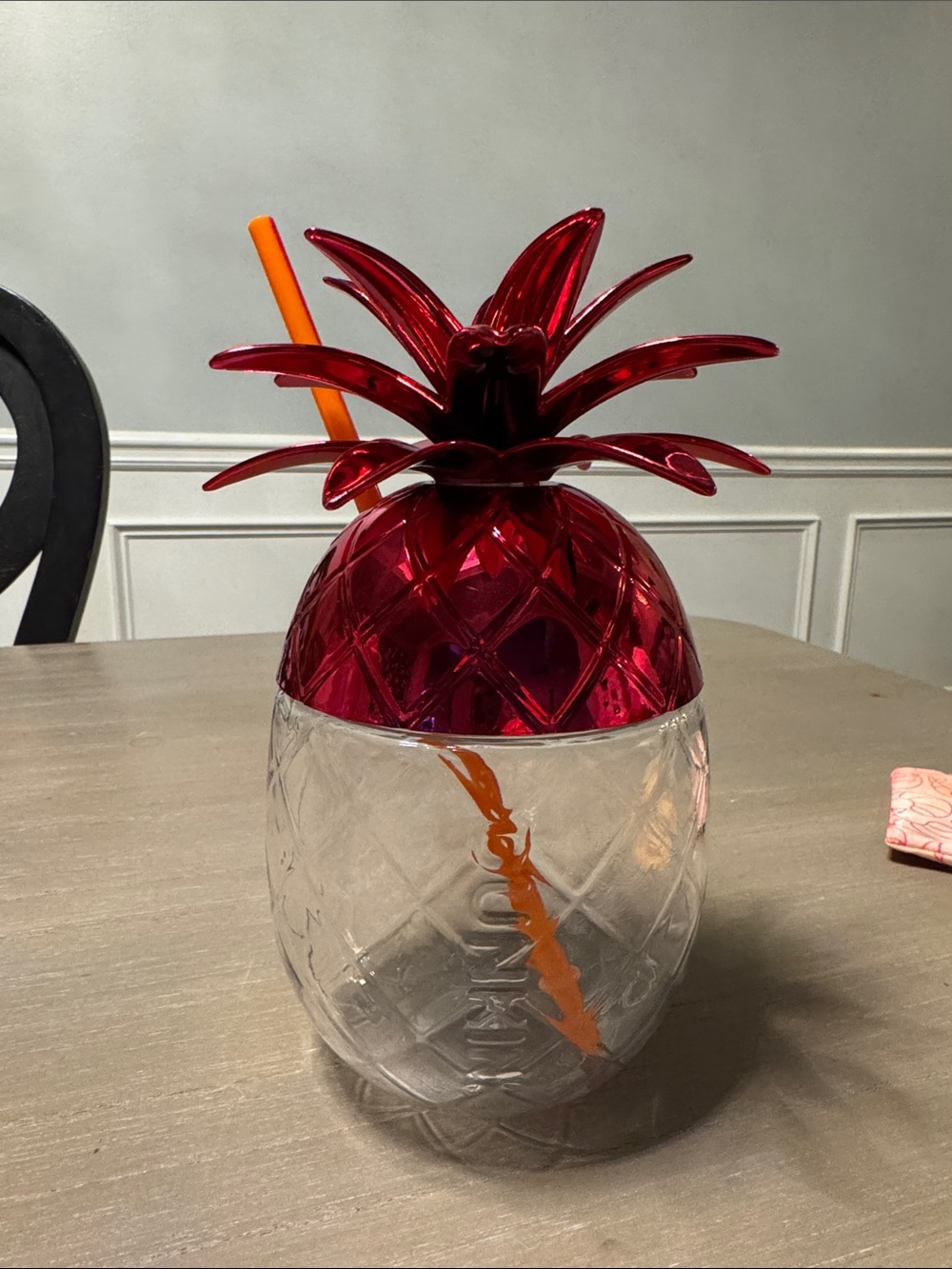 DUNKIN Pineapple Tumbler Cup with red Metallic Top NEVER BEEN USED